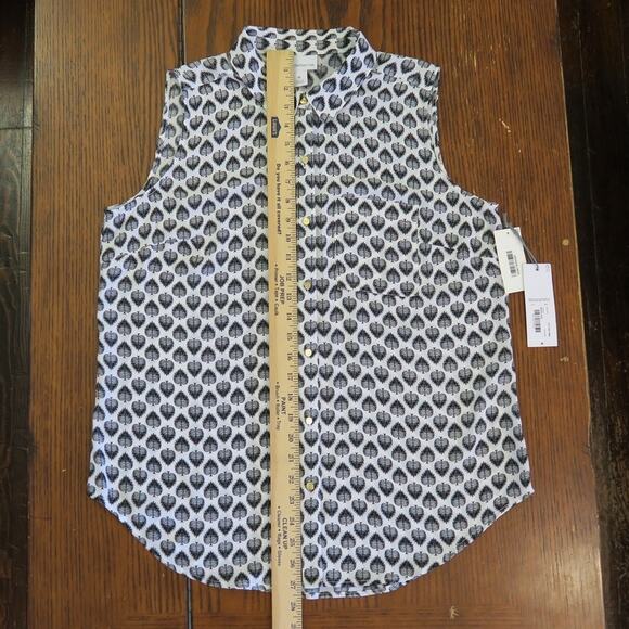 Liz Claiborne Womens Sleeveless Feather Print Blouse M White/Black NEW Button Up - Picture 5 of 8